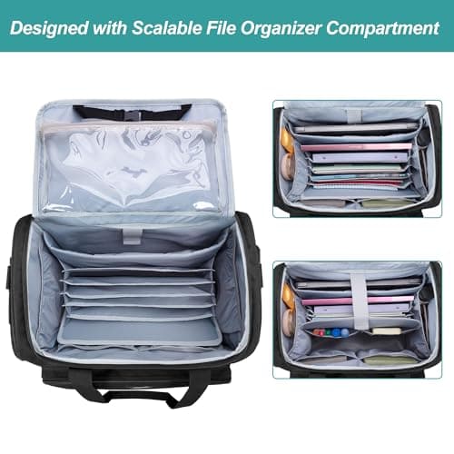 CURMIO Rolling Teacher Bag on Wheels with Scalable File Organizer, Black — view 2