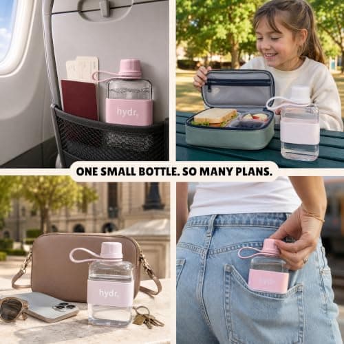 hydr Mini Flat Water Bottle for Handbags | 240ml Slim Leakproof BPA-Free Tritan Small Water Bottle (Dusty Pink) — view 6