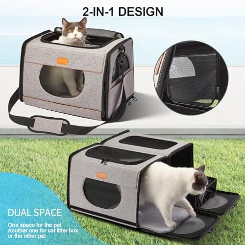 ICREATE.X Large Cat Carrier, Travel Litter Box for Cats, Collapsible Dog Crate, One for Litter Box and soft cat cage 2-in-1 Double Pet Carrier bag — view 2