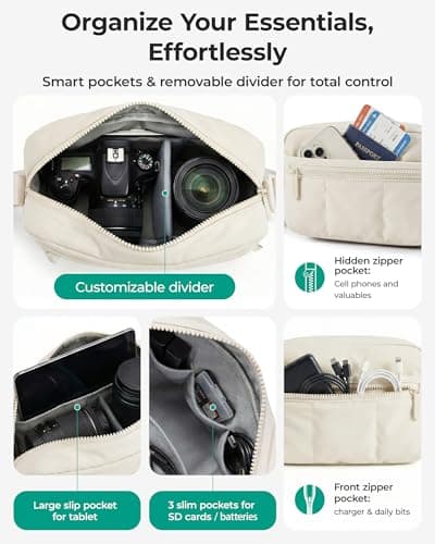 bagsmart 2 in 1 Puffy Camera Bag Small Camera Sling Bag DSLR/SLR/Mirrorless Shoulder Bag Shockproof Crossbody Photography Camera Case for Photographers — view 4