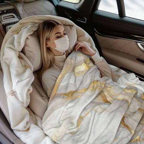 Oplp White Gold Marble Throw Blanket for Bed Sofa Couch Gold Veins Fleece Blankets Lightweight Soft Cozy 80"x60" — view 6