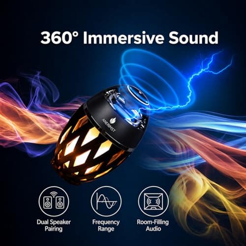 ANERIMST Outdoor Bluetooth Speakers, Waterproof Wireless Speakers with Torch Flame Light, Cool Gadgets for Men Women, LED Lantern for Gardening Camping Patio, 2 Pack (Black) — view 5