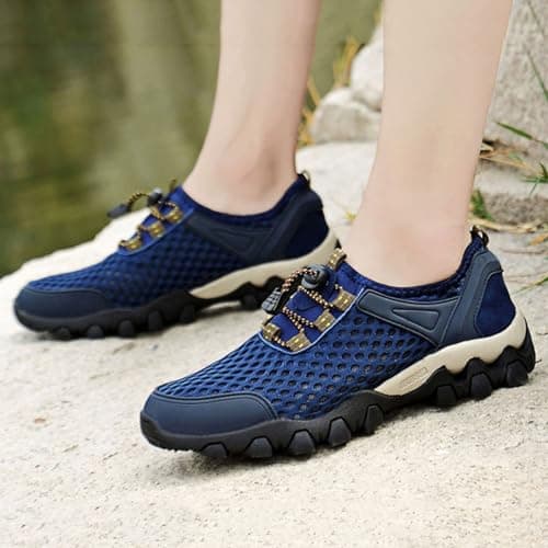 Men Summer Mesh Breathable Hiking Shoes Comfortable Walking Shoes Outdoor Travel Shoes Fashion Casual Sports Shoes Fashion Sneaker Men 12 (Blue, 7) — view 2