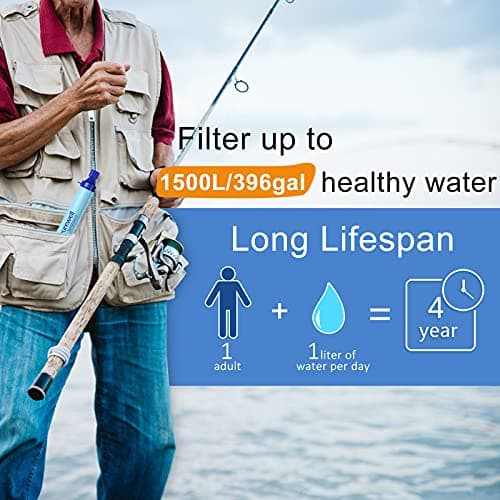 Purewell Outdoor Water Filter – 0.01 μm ultra-fine filter removes 99.99% of bacteria & heavy metals | 1500L filter capacity | Portable drinking water filter with neck strap for survival & outdoor — view 3