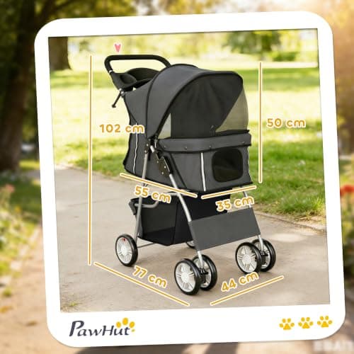 PawHut Dog Pram Foldable Pet Stroller for Small Breeds Cats Dark Grey — view 3