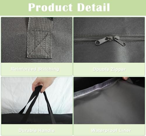 4/6/ 8 Foot Folding Table Storage Bag, Waterproof Heavy Duty Large Carrying Bag for Folding Tables, Picnic/Camp Tables Cover with Durable Zipper & Shoulder Strap, 31" D X 37" W X4.5 H, Black — view 4