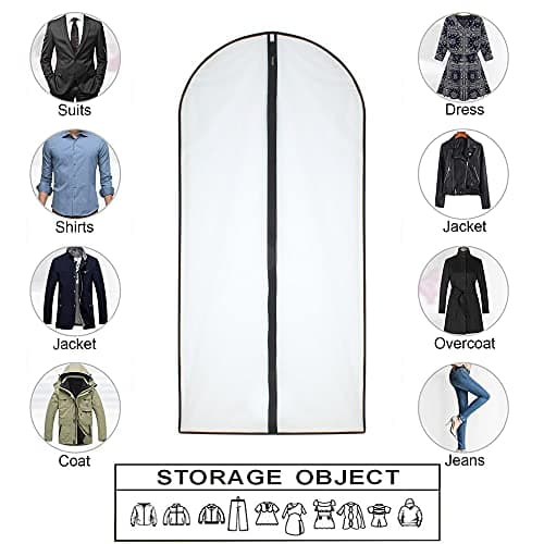 HomeClean Moth Proof Garment Bags 60 x 140cm(24'' x 54'') Black Side Breathable Clear Garment Full Zipper Bags for The Longer Winter Coats Dress Clothes(Pack of 6) — view 6