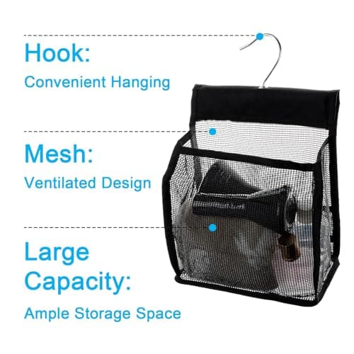 Neerow Hanging Mesh Shower Bag with Hooks, Black Hanging Peg Bag Quick Dry — view 6
