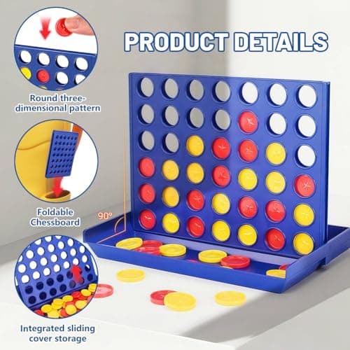 AMFUN Mini 4 in a Row Board Game, 4.5×3 IN Compact Foldable Travel Connect 4 Game for Kids Ages 3+, 2 Player Strategy Game with 42 Counters, Portable Educational Family Toy for Car Camping — view 3