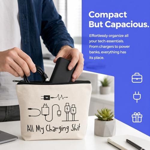 Travel Essentials Cable Bag, Funny Charging Cord Organizer Pouch for Women Men, Waterproof Tech Accessories Storage, Holiday Gifts Gadget Bag for USB Leads Power Bank — view 3