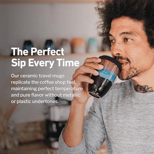 NOVA CERAMICS Travel Mug - Ceramic Travel Mug with Lid – Travel Coffee Mug Unique to Go Cup – Microwave & Dishwasher Safe Coffee Tumbler - Gifts for Women Men Him Her – 355ml - Monsoon — view 4