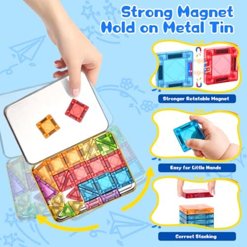 LeagoEra Mini Magnetic Tiles Toddler Toys, 48PCS Travel Magnetic Tiles Building Blocks Toy Plane Activities for Kids Ages 3 4 5 6 7 8 Years Old Boys Girls Gifts — view 5