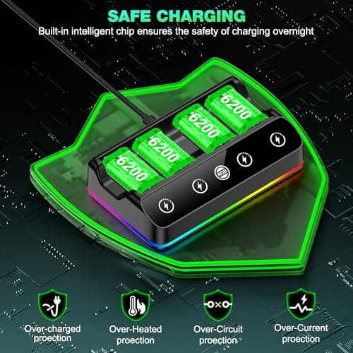 HEYLICOOL 4X 6200mWh Battery Pack Compatible with Xbox One/Series S/X Controller with Charging Station,Rechargeable Battery Pack Charger Accessories for Xbox One/S/X/Elite Controller with RGB Lights — view 4