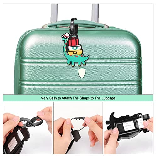 2 Pcs Luggage Tags, Silicone Luggage Tag with Name ID Card Lovely Secure Luggage Tags for Travel Suitcase Perfect to Quickly Spot Luggage Green Dinosaur Baggage Labels Suitcase ID Tag Set for Kids — view 3
