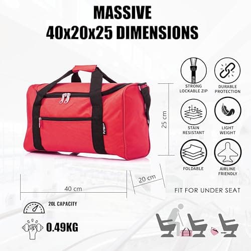 40x20x25 Ryanair Cabin Bag Lightweight Underseat Onboard Carry On Hand Luggage Flight Bag Holdall Duffle - Foldable 0.5kg 20L Red — view 4