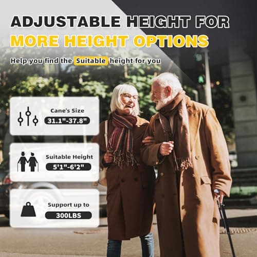 BeneCane Walking Cane for Women Folding Cane for Men with Two Led Lights Quad Cane with Stable Base Lightweight and Adjustable Walking Stick — view 6