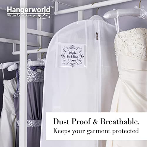 Hangerworld 72 Inch White Breathable Wedding Dress Bridal Gown Garment Cover Bag with Secret Internal Zipped Pocket (1) — view 5