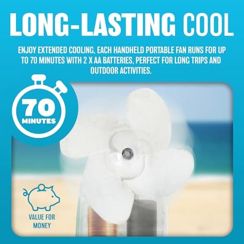 BARGAINS-GALORE 10 x Mini Portable Pocket Fan - Cool Air Hand Held Battery Travel Summer Blower 4 Cooler - Set of 10 | For Home, Office, Outdoor, Travel, Stroll — view 5