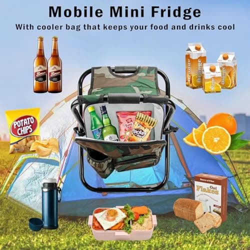 Kikerike Folding Stool Backpack Insulated Cooler Bag, Collapsible Camping Hunting Fishing Multifunction Chair with Front Pocket and Bottle Pocket for Outdoor Events, Hiking, Travel, Beach — view 3