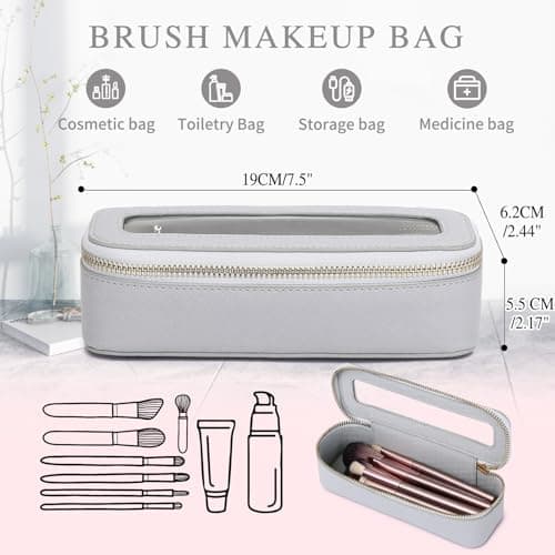 Pinkmik Makeup Brush Bag Slim Clear Makeup Bag Transparent Travel Cosmetic Case & Toiletry Bag with Zipper Small Beatuy Makeup Bag Purse Organizer for Women, Gray, SLIM-3, Makeup Brush Case — view 2