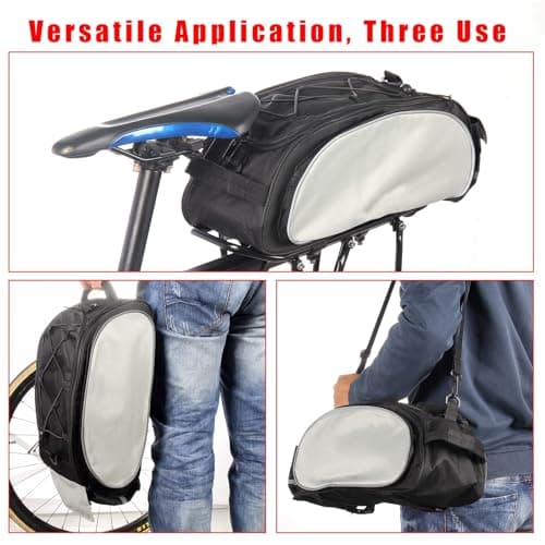 YEENAIV 3 Pcs Bike Rear Panniers Bag, Bicycle Rear Rack Waterproof Storage Luggage Bags Bike Saddle Bag, with Bicycle Handlebar Bag Sensitive Touch Screen for MTB Shoulder Bag & Waterproof Seat Cover — view 3