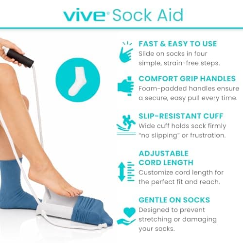 Vive Sock Aid for Putting Socks On and Off - Pulling Assist Device - Compression Sock Helper Aide Tool - Puller, Donner for Elderly, Senior, Pregnant, Diabetics - Stocking Pull Up Assistance Help — view 2