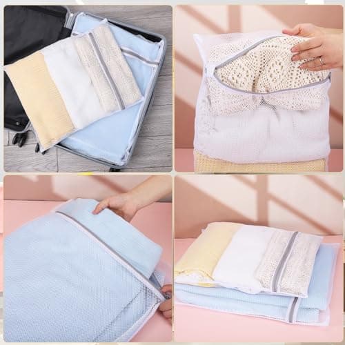 6 Pack Mesh Laundry Wash Bag, Mesh Laundry Bags With Zips (L+M, White) — view 6