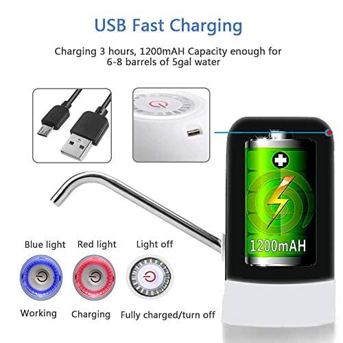 Electric Water Bottle Pump, USB Charging Automatic Drinking Water Dispenser, 30 Days Battery Life, Portable Water Bottle Switch for Universal 2-5 Gallon Bottle, For Home, Office, Travel, Camping,Black — view 5