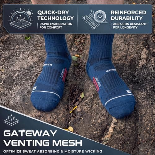 Rahhint Coolmax Hiking Running Socks for Long Distance Anti Blister Moisture Wicking Compression Sports Quarter Ankle Socks Men Women 3 PACK — view 5