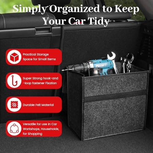 Einesin Car Boot Organiser Bag Anti Slip Foldable, Car Boot Tidy for Tools Breakdown Emergency Travel Tidy Van Caravan - Dark Grey Carpet Material - Suitable for All Vehicles (50x15x25cm-2PCS) — view 2