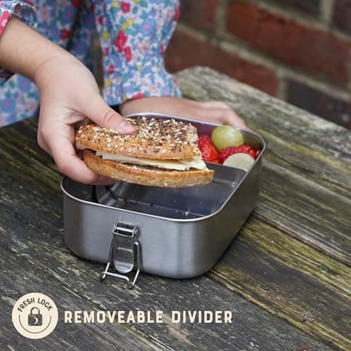 Moonmoon Stainless Steel Lunch Box (0.8L) | Leakproof Metal Bento Lunch Box with Compartments | BPA free Salad & Sandwich box for Adults & Children — view 5