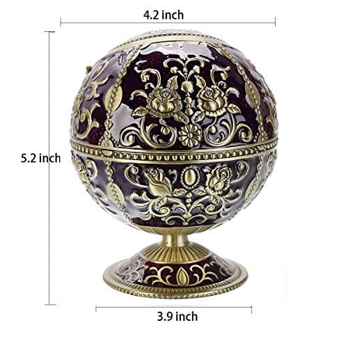 Windproof Ashtray with Lid for Cigarettes Metal Portable Cigar Ashtray Odor Eliminator for Indoor outdoor Hand Stamped Rose Pattern with Sparkle Fancy Gift for Men Women (Dark Purple-Bronze) — view 3