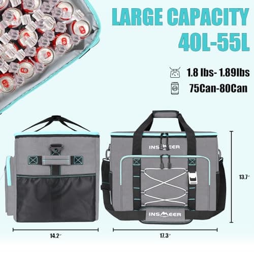 INSMEER Cool Bag Large 55L/90 Cans, XXL Insulated Cooler Bag Leakproof, Thermal Picnic Bag with Adjustable Padded Strap&Bottle Opener, Foldable Soft Cool Bags for Camping,Beach,Family Trip,Shopping — view 2