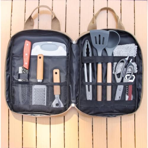 Sadodo 11 PCS Camping Utensils Set — Wood Handle Cookware with Storage Bag — view 6