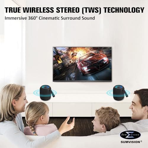 Sumvision Monic Wave Portable Bluetooth Speaker True Wireless Stereo Speakers 3D Sound Enhance RGB 21Hr 1800mAh Long Life Battery Bluetooth 5.4 USB C Fast Charge Drop Protect UK Design UK Tech Support — view 3