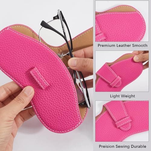 CREATCABIN Slim Glasses Case Portable Leather Sunglasses Case Soft Lightweight Eyeglass Spectacle Cases Pouch Bag Travel Protective Cover Gift for Women Men Holiday Vacation 6.9x3.4 Inch Camellia — view 5