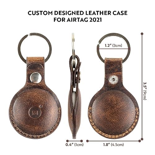 moonster Air Tags 4 Pack – 100% Genuine AirTag Holder Leather Key Ring – Full-Grain Buffalo Leather AirTag Case with Reinforced Stitching & Strong Anchored Snap Closure – AirTag Keyring Leather Case — view 3