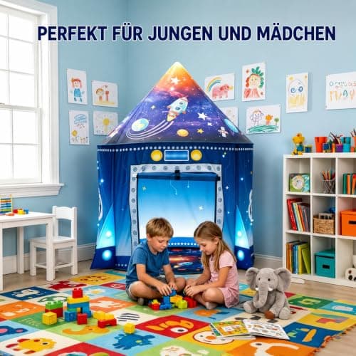 Rocket Space Ship Play Tent for Kids, Astronaut Themed Pop Up Playhouse, Indoor Outdoor Foldable Space Adventure Tent Birthday Gift for Boys and Girls — view 5