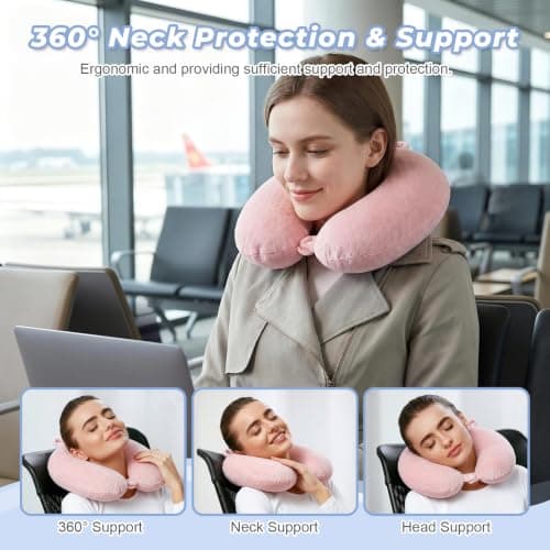 flintronic Travel Pillow, Memory Foam Neck Pillow, Comfortable and Lightweight, U Shape Neck Pillow for Head Support, Ideal for Airplane Car Home Office Sleeping, Pink — view 6
