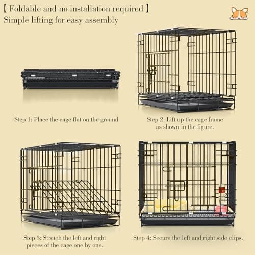 24" Folding Metal Dog Cage, Double-Door Puppy Training Crate with Removable Tray, Secure Locking Latches & Rust-Resistant Coating, Portable Carrier for Small Breeds(24 × 16.5 × 19.7in) — view 5
