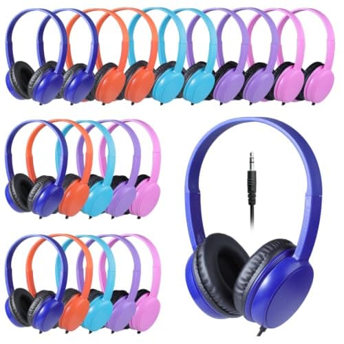 XOSDA Classroom Headphones Bulk 20 Pack Multi Color for Kids Students, Wholesale School Durable Wired Earphones for Teachers Teens Chromebook Computer Laptop(LS30,Mixed)
