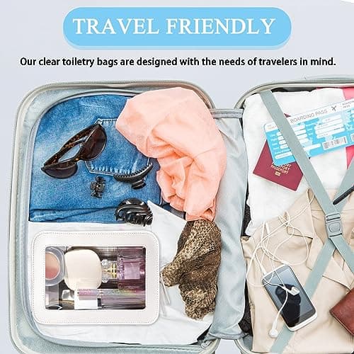 Clear Transparent Toiletry Bag - Waterproof PVC Zippered Cosmetic Wash Bag for Women & Men - Large Vegan Leather (White) — view 6