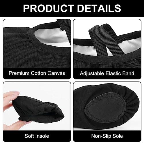 Flintronic Canvas Dance Shoes, Leather Split Sole Gymnastic Yoga Shoes, Ballet Slippers, Ballet Flats, Dance Shoes for Girls Women Kids Adult, Black-5 UK Adult — view 5