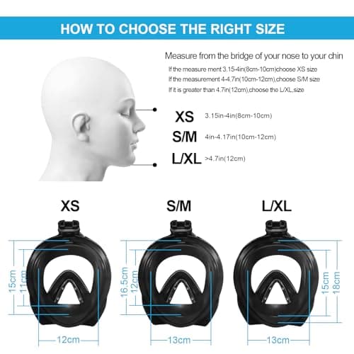 Jsdoin Snorkel Mask Full Face,180°view Design - Anti-fog, Anti-leak Technology - Sports Camera Compatible - for a Safe Adults and Kids Snorkeling Experience (BlackBlue, S/M) — view 3