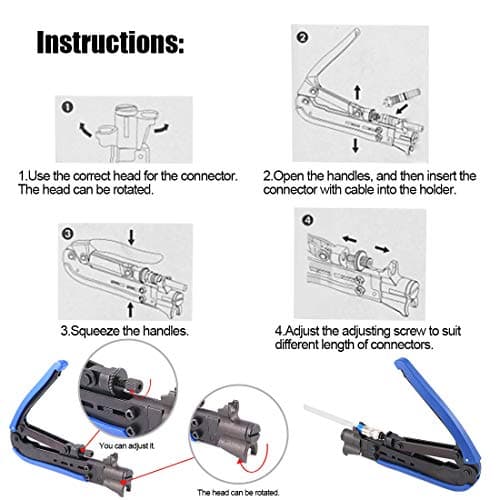 Glarks Adjustable Coaxial Compression Tool - Coax Crimper & Stripper Kit, RG6 RG59 RG11 Cables, 10pcs F Connectors, Leather Bag — view 6