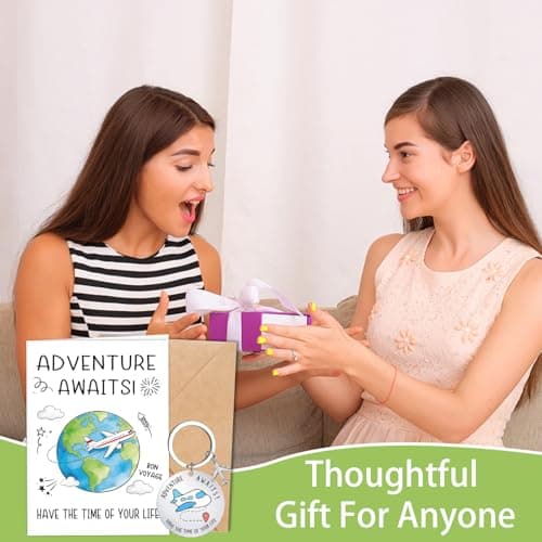 Luvart Adventure Awaits Good Luck Card - Bon Voyage Travel Greeting Card with Keychain Safe Travels Farewell Gifts Good Luck on Your New Adventure Gifts for Friends New Job Moving Away Gap Year — view 6