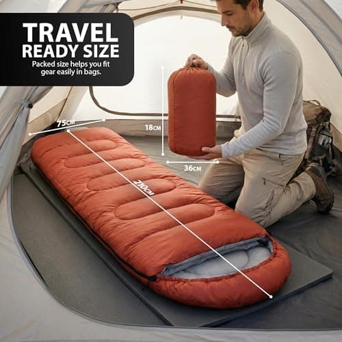 ZENO Sleeping Bag Red | Sleeping Bags For Adults | Waterproof & Lightweight | 4 Season Sleeping Bag | Includes Lightweight Carry Bag | Ideal For Cold & Warm Weather | Comfort Padded — view 3