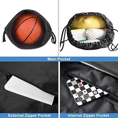 Czyan Drawstring Gym Bag, Large Sports Backpack String Drawstring PE Bags with Outside Zipper, Waterproof Sports School Beach Holidays Swimming Travel Beach Swim School Bag (49 * 42cm) — view 6
