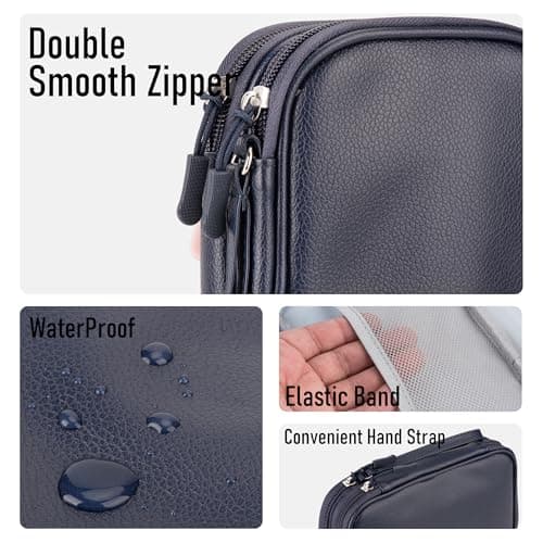 Arae PU Leather Cable Organizer Double Layer Travel Pouch, M Dark Blue — view 5