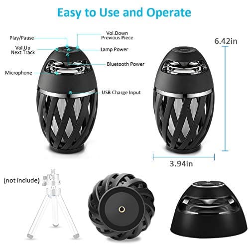 SZGMJIA 2-Pack Led Flame Speakers, Flame Torch Atmosphere Speaker Bluetooth 4.2 Wireless Portable Outdoor HD Audio Waterproof Speaker with LED Flickers Warm Night Lights for iPhone/iPad/Android — view 4